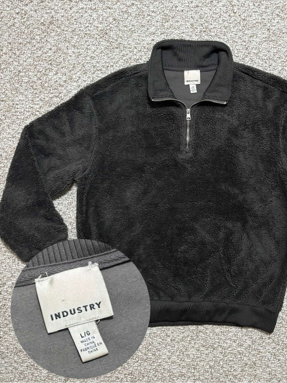 Industry Men’s Dark Gray Faux Fur Sherpa Quarter Zip Pullover Size L